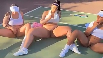 Threesome With Tennis-Themed Slut Who Ejaculates In Competition