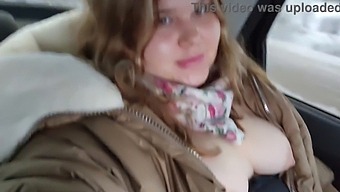 Chubby Girl With Big Boobs Pleasures Herself In The Back Seat